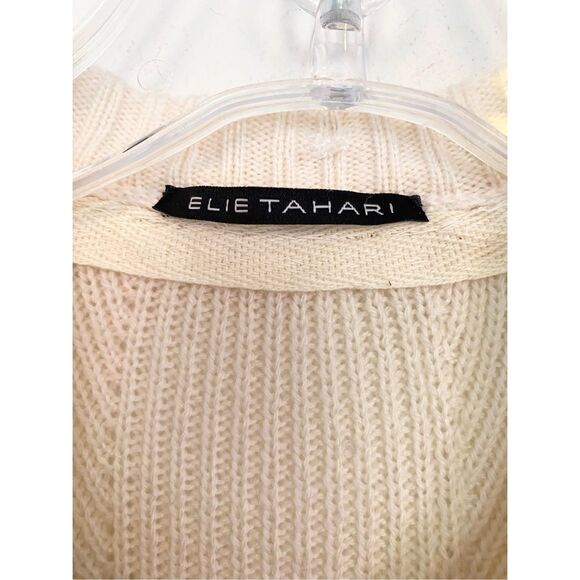 ELIE Tahari 100% Extra Fine Merino Wool Ivory Knit Cardigan - Picture 2 of 12